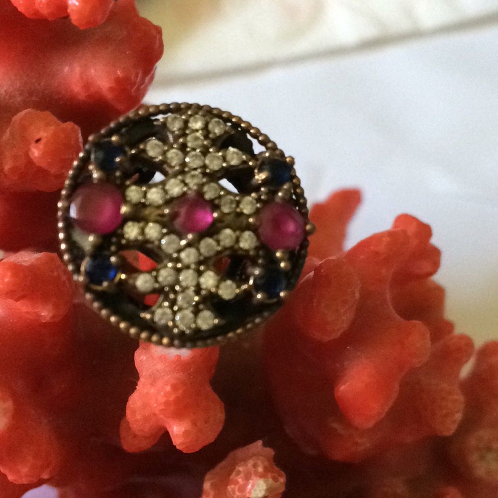 Antique 925 ruby sapphire and topaz ring